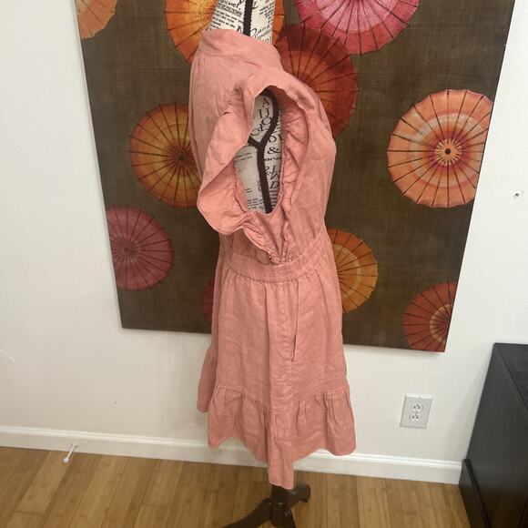 Joie Stevie Linen Pink Cut Out Midi Dress Boho Chic Resort Sz L - Picture 2 of 6